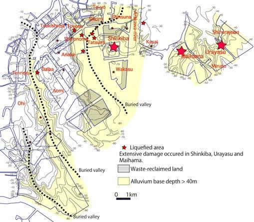 Figure 3 is a map of the Tokyo Bay area in which location of reclaimed lands (and years of reclamation work; Kaizuka, 1993) and of the liquefied sites in the 2011 event.