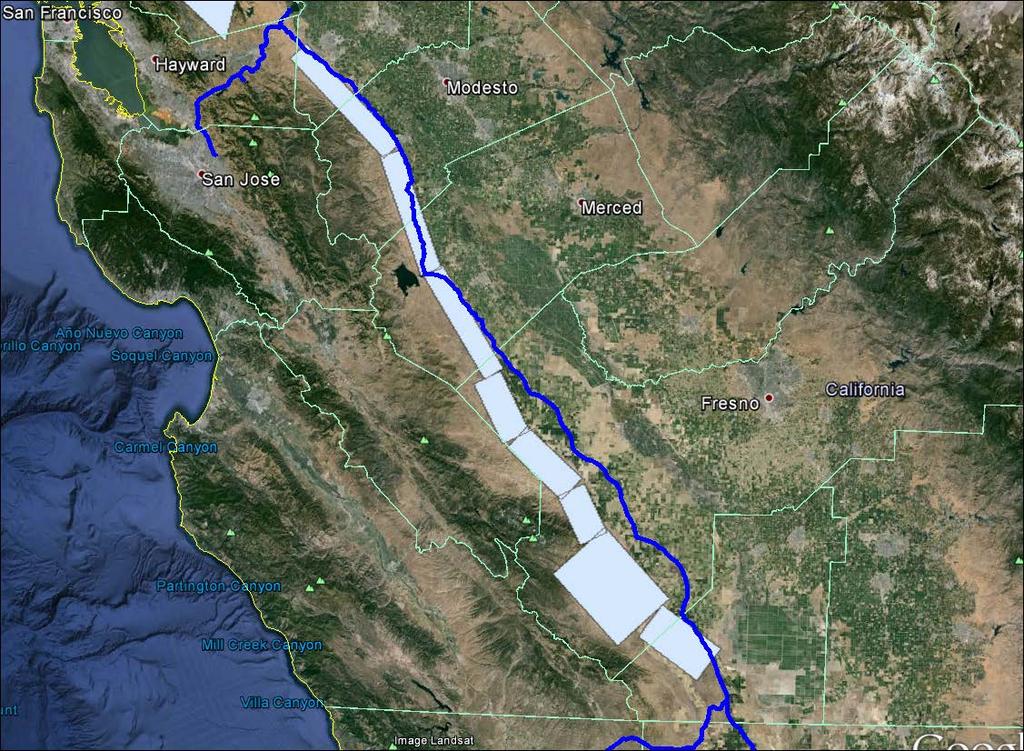 About 240 km of the California Aqueduct lies on the