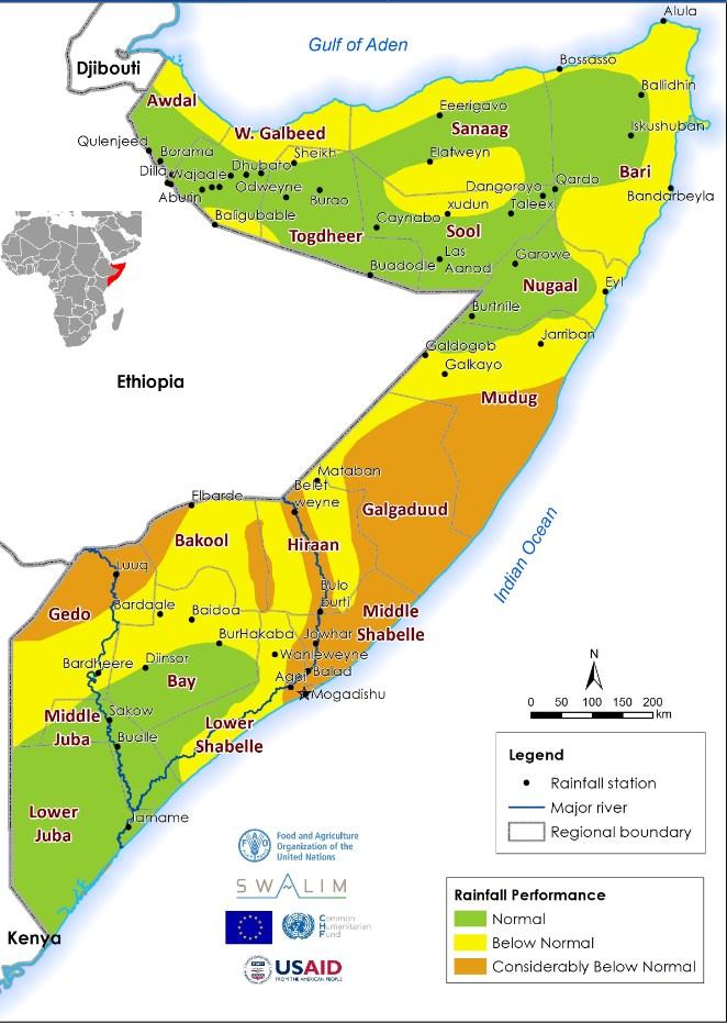 The Gu rainy season was generally poor in most parts of the country except some places in Puntland and Somaliland that saw good rains during the month of May.