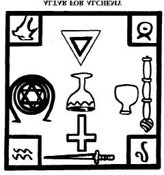 322 coloured. V - The Alchemist, still keeping the vessels in the same relative positions, but removing the Tablets of the elements from the Altar, then substitutes one of Ket her.