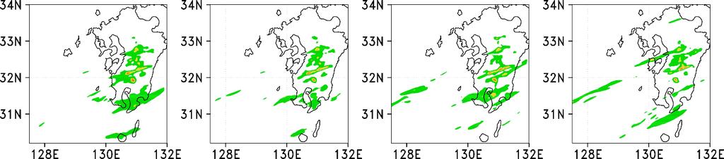 a, Maps of 4-day precipitation (mm) obtained by the seasonal march simulations (SMCH01), in which the climatological-mean SST fields for bi-pentad periods, as