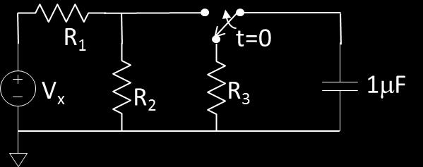 8. In the following switched capacitor circuit, calculate the Thevenin voltage and resistance of the equivalent source charging the capacitor before and after the switch changes position at t=0.