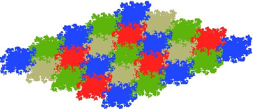 Figure 3.5. Left side: the periodic tiling generated by ϕ 1 : a c, b c 1 a, c b on F 3 ; ϕ 1 induces an irreducible unit Pisot nonorientable train-track map.