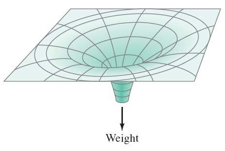 6-8 Principle of Equivalence; Curvature of Space; Black Holes One way to visualize the curvature of space (a