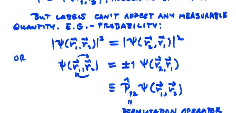 g. probability density : ψ(r,s ;r,s ) = ψ(r,s ;r,s ) 2 2 1 1 2 2 2 2 1 1 Therefore ψ(r 1,s 1;r 2,s 2 ) =± 1 ψ(r 2,s 2;r 1,s1 ) P ψ (r,s
