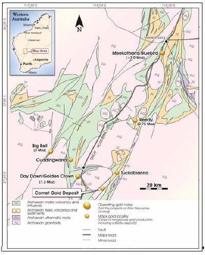 Fig. 1: Location of the study area with regional geology near Cue, Western Australia.