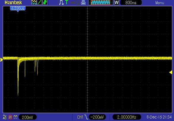For the data acquisition of muon decay we used an oscilloscope with time of persistence set to "infinite" : in this way the pulses due to muons decay remain displayed and can be measured.