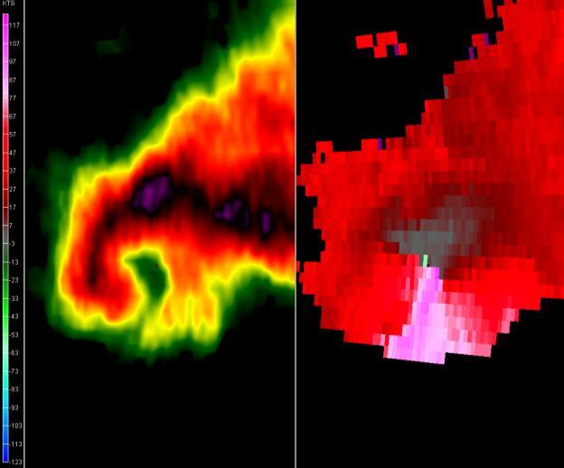 When fast storm motions are subtracted from these low base velocities, the result is a perceived strong storm-relative velocity.