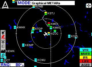 Normal Operation GRAPHICAL METARS PAGE OPERATIONAL CONTROLS MODE - Toggles between Graphical METARs and NEXRAD.