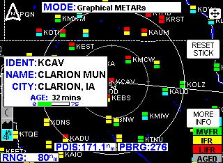 Normal Operation 7. Press the METAR MAP softkey to display the selected report location (in this case KCAV) centered on the Graphical METAR display as shown in Figure 44.