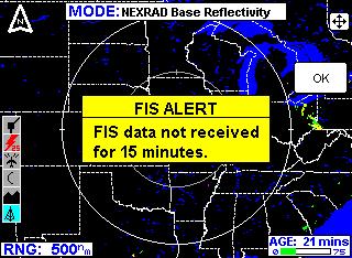 The message can also occur while in FIS coverage if not all of the data for a weather product has been received.
