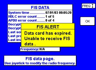Messages FIS ALERT, DATA CARD HAS EXPIRED.