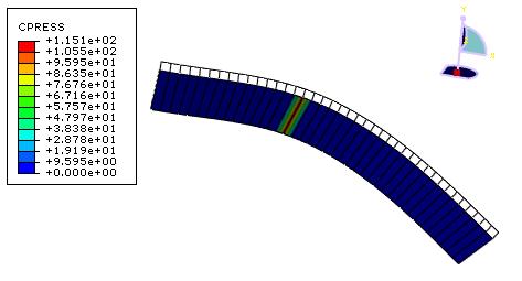 In Figure W4 5 the plane strain elements have been extruded for display purposes using the ODB Display Options in Abaqus/Viewer (View ODB Display Options).
