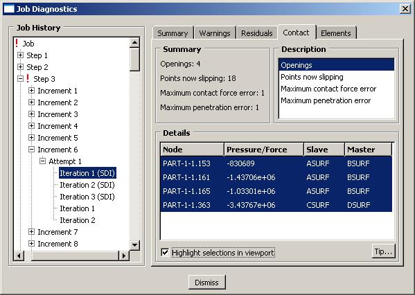 L2.67 Contact Convergence Contact diagnostics in ABAQUS/Viewer Constrained nodes want to open: incompatible contact state Toggle on to see the locations in the model where the contact state is