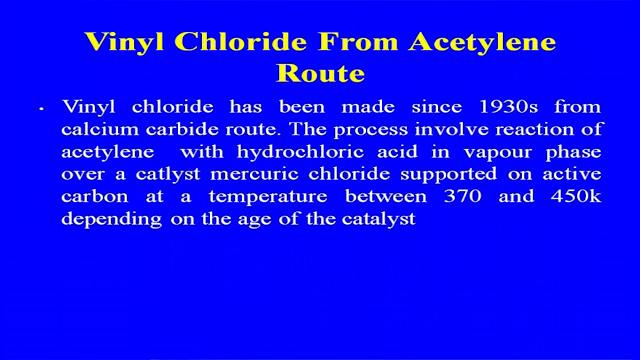 (Refer Slide Time: 28:15) Vinyl chloride has been made since 1930 s from the calcium carbide route, that was the earlier route which
