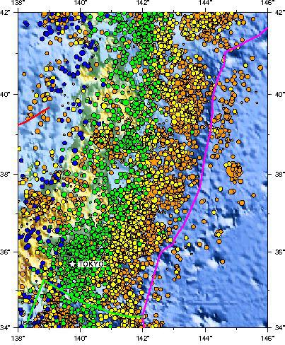 Earthquake and Historical Seismicity This earthquake (gold star), plotted with regional seismicity since 1990, occurred at approximately the same location as the March 9, 2011 M 7.2 earthquake.