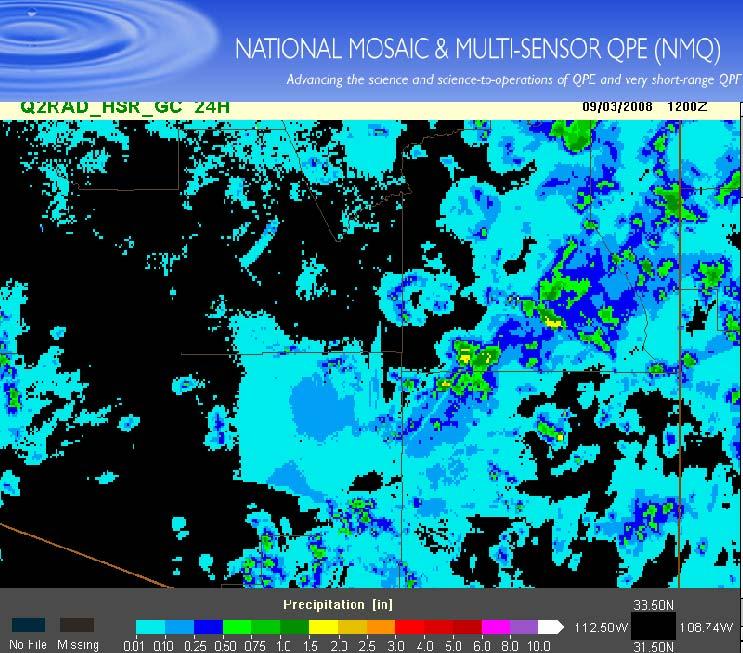 during monsoon Radar estimated rainfall