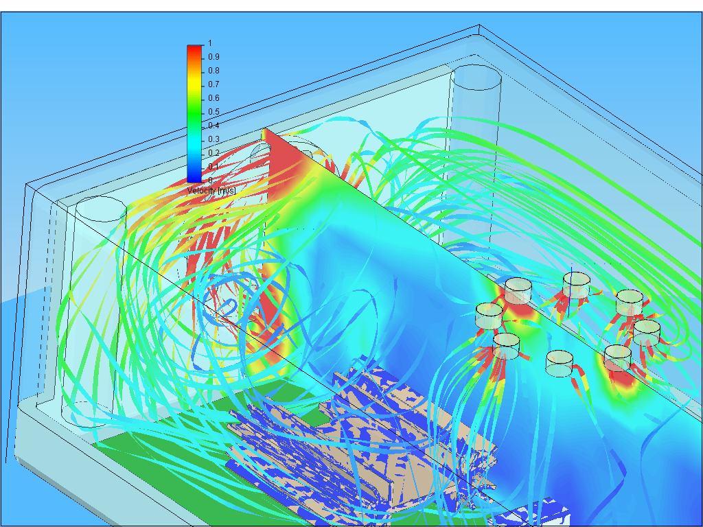 Therefore CFD-simulations can help to make the design of electronic cooling systems more efficient. Figure 6 shows the PCB of an actual CAMPUS 02 project, where power dissipation up to 10W occur.