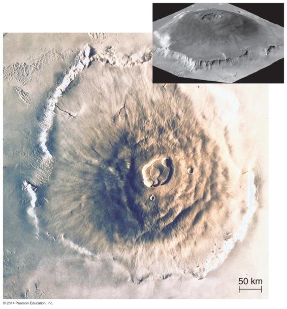 Volcanism on Mars Mars has many large shield volcanoes.