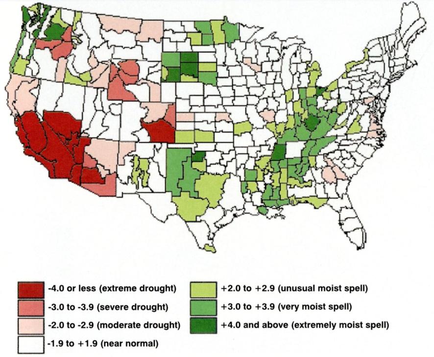 Application of the SPI: Monitoring the Western United States in 1997 In 1997, SPI maps at multiple time scales identified that drought was not a concern in California even though PDSI values,