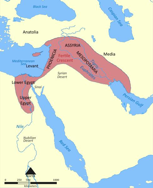 Map of the Fertile Crescent Region ca 1000 BCE 3. Describe the location of Lower Egypt. 4. Describe the location of Mesopotamia. 5.