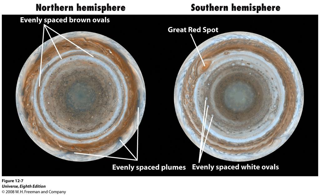 Jupiter s Northern and Southern Hemispheres Cassini images were combined and computer processed to construct these