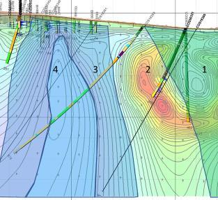 The interpretation in the section above shows there are two zones that could potentially be mineralised that warrant drill testing.