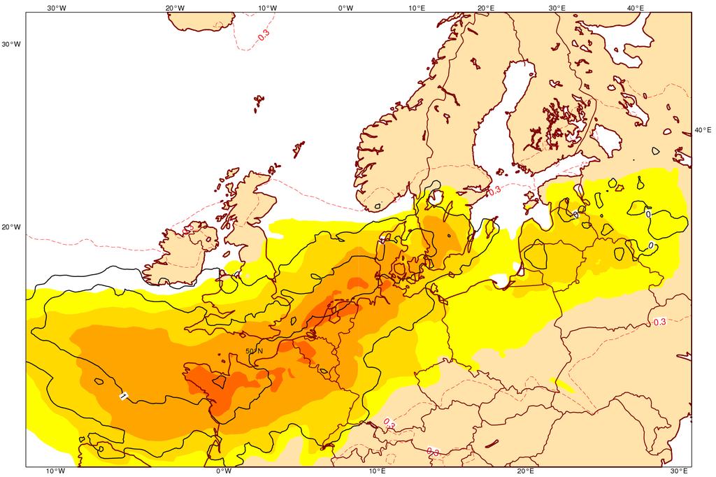 Extreme forecast index (EFI) Measures the distance between the ENS cumulative distribution and the model climate distribution Ranges from 1 (all members break