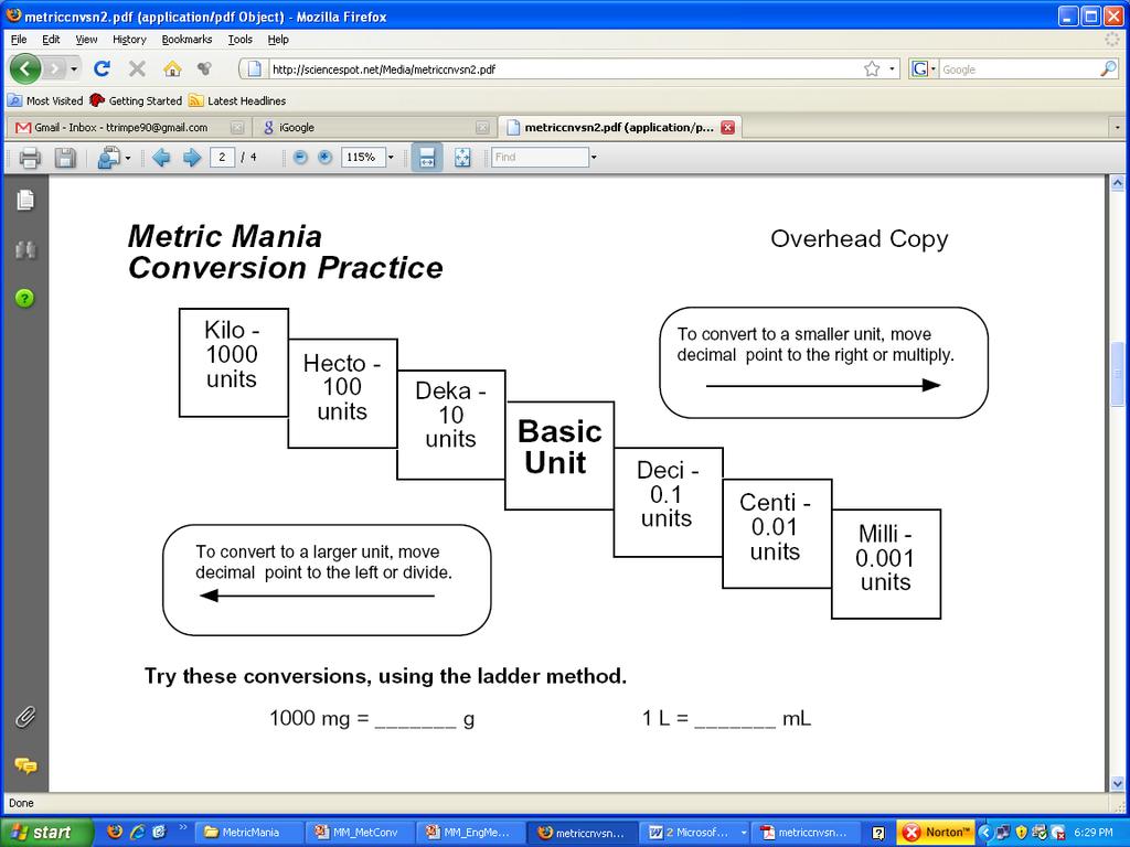 Conversion Practice Try these conversions using the ladder method.