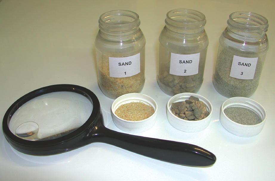Trend Task: Sand One to one Year: 4 & 8 Geology 3 sand samples, hand lens Give student hand lens and 3 sand samples. Tip a small quantity of sand in each lid.