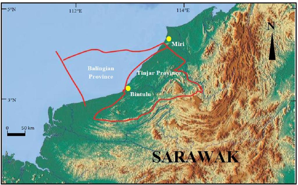Fig. 1: Tinjar and Balingian Provinces (modified after [11] The Sarawak basin is broadly sub divided into seven tectonostratigraphic provinces based on structural styles and sedimentation history.