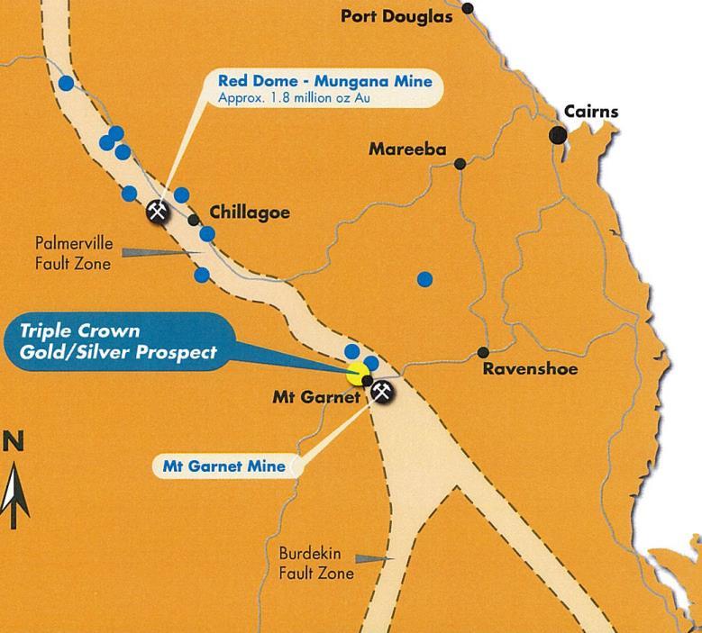 Mt. Garnet, Queensland Triple Crown - JORC Indicated Resource of 2.1 Mt at 1 g/t Au (at 0.3 g/t Au cut-off) About 70,000 oz 25% Oxide, 75% Primary (sulphide) Good Metallurgy?