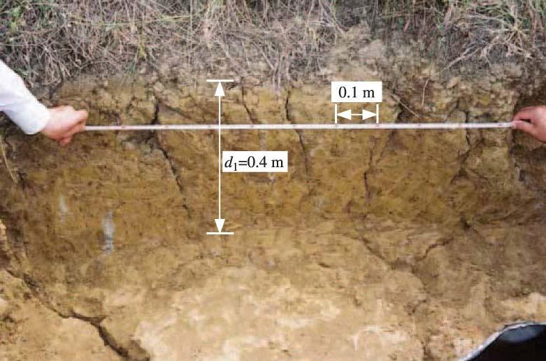 Fig. 5.25. Cracks and fissures in an excavation pit near the monitoring area of Case Study D (Zhan et al. 2007) Fig. 5.26.