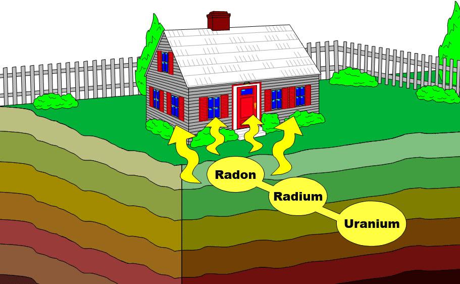 Radon-222 is produced by the decay of radium-226 which is present wherever uranium is found.