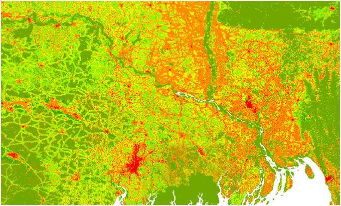 Methodology Spatial distribution of the human population for Calcutta Finally, we ve estimated the population of the continuing intensity contours of 64 or higher by overlapping the information of