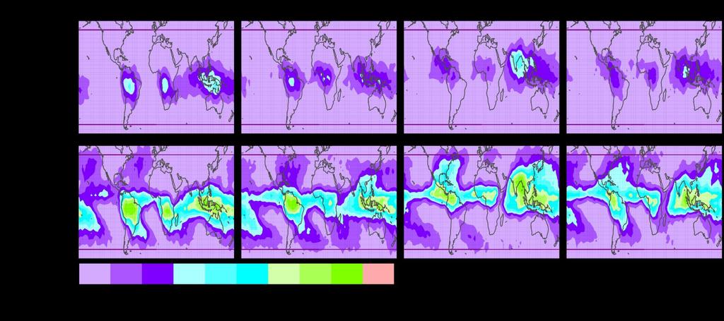 MLS convective influence climatology (24 hours) 12 The maps that follow show seasonal climatology (2007 2012) of convective influence using a 1.