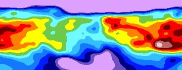 Figure 5. Long-wavelength dynamic sea surface topography (caused by stationary ocean currents). where u and v are the current velocities in the East and North directions, respectively.