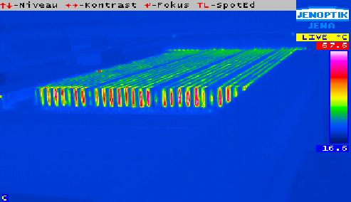 The same results can also be achieved with variable inductances and fix caacitors. Figure 4: Photo of the heating rocess taken with a thermal camera.