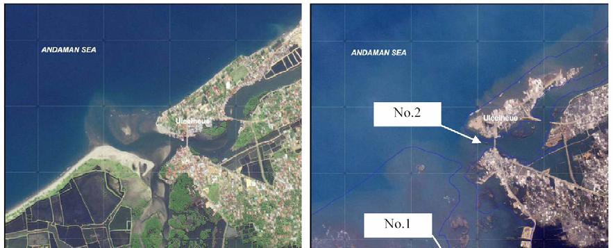 BRIDGE DAMAGE SURVEYS Ulee Lheue Bridge Damages Figure 1 shows the satellite photos of Meuraxa ward, Banda Aceh city, before and after the tsunami.