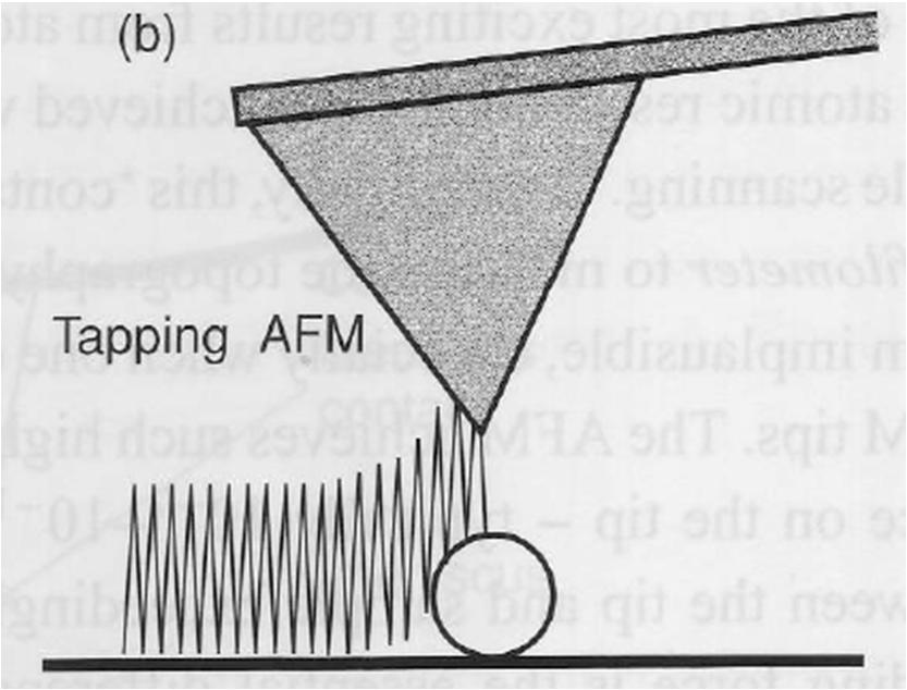 Imaging Modes in AFM Dynamic Mode: cantilever is externally oscillated - changes in oscillation amplitude, phase or frequency due to tip-sample