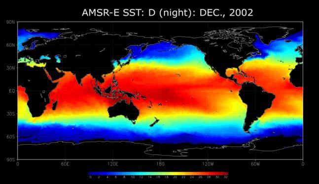 Observation result (by AMSR-E on Aqua) Sea Surface Temperature