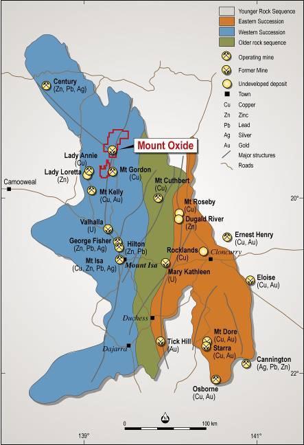 Mount Oxide Copper Project (100%) Figure 1: Mount Oxide Project in the Mt Isa Region in QLD The Mount Oxide Copper Project comprises 795 km 2 of tenements and is located in the Mount Isa region in