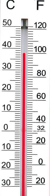 1. The thermometer below has two scales one for the temperature in degrees Centigrade (C) and one for degrees Fahrenheit (F) a) What is the temperature reading shown, in degrees Centigrade?