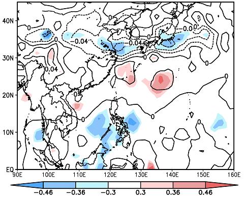 Figure 4.3: Same as Figure 4.2 but for with temperature advection at 500 hpa. Contour interval is 0.