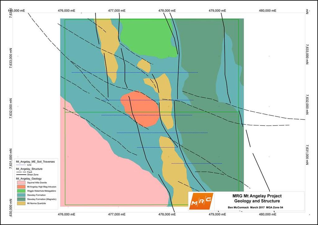 Mt Angelay EPM 25884, EPM 26167 Mt Angelay is located 30km NE of Selwyn-Starra Deposit, in calc-silicate rocks of the Staveley Formation.