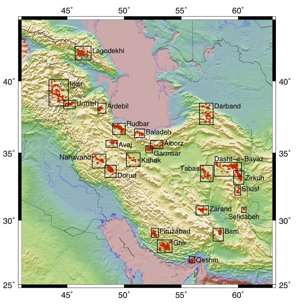 The 2 calibrated earthquake clusters used in this study are shown in Figure.
