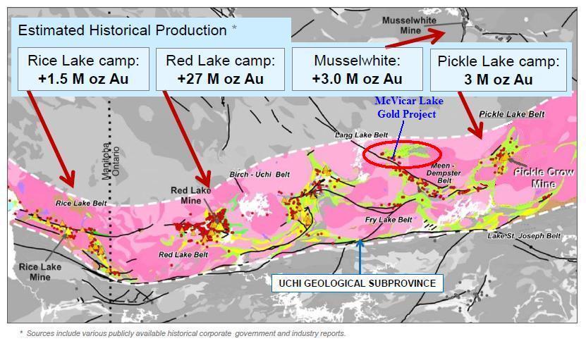 Regional Gold Production Lang Lake Greenstone Belt