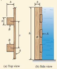 FIG. 6-3 Example 6-6. Wood dam with horizontal planks A supported by vertical posts B Solution Loading diagram.