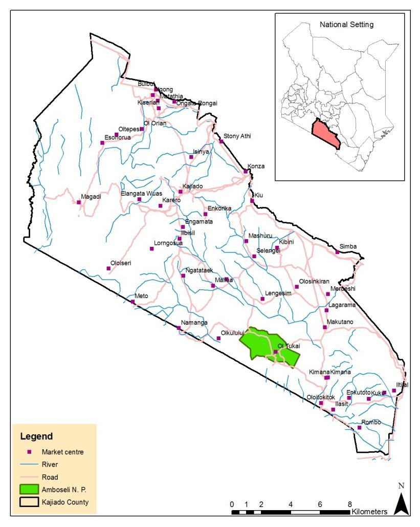 Figure 1: Map of the study area 3. Methodology: Rainfall data from four different stations in Kajiado County were sourced and used for this analysis.