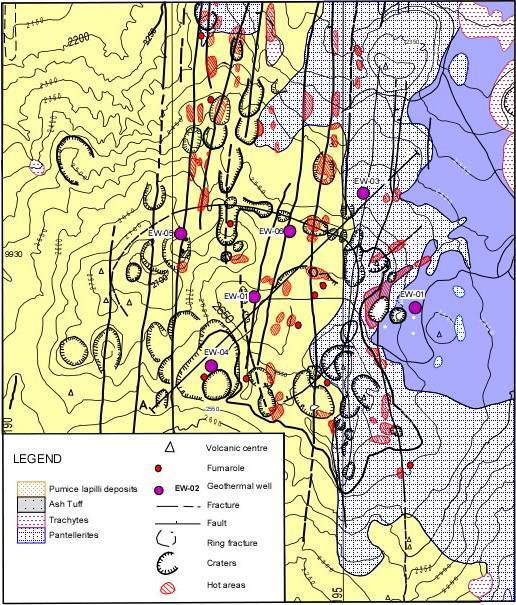 Figure 5: Map of Eburru geothermal field 3.3 Menengai geothermal field Menengai is a Quaternary caldera volcano located within the axis of the central segment of the Kenya Rift.